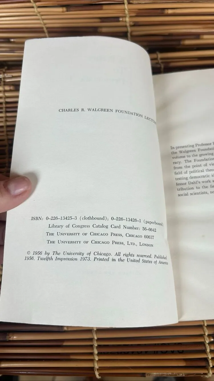 A Preface to Democratic Theory by Robert A. Dahl PB First Edition Very Good 1956